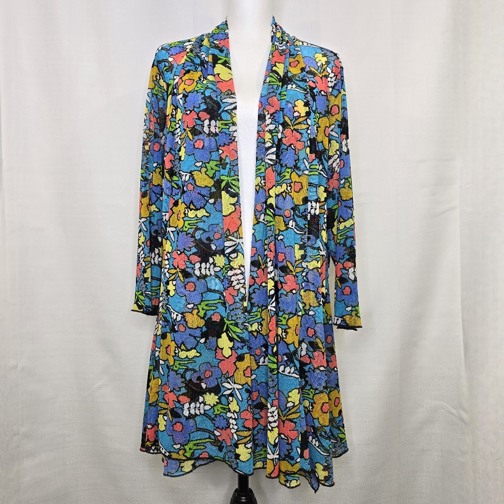 Ali Miles‎ Mesh Wearable Art Cardigan Cover Jacket Plus Size 1X Abstract Retro